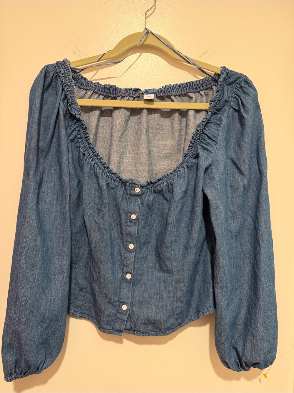Old Navy Light Blue Button-Front Peasant Top